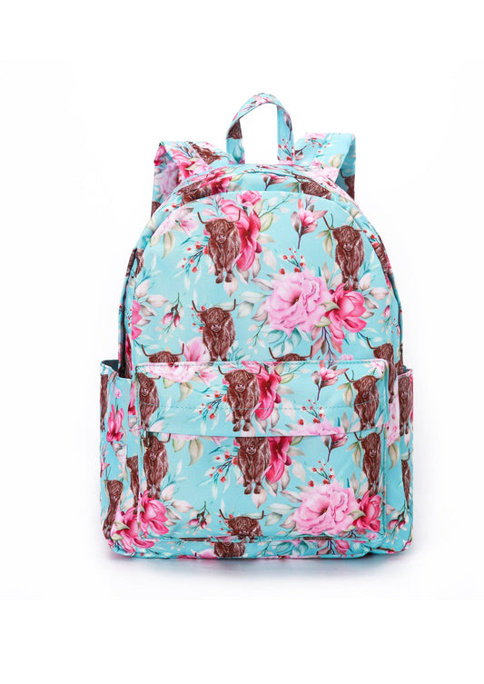 Highland Cow Flowers Little Girl Backpack