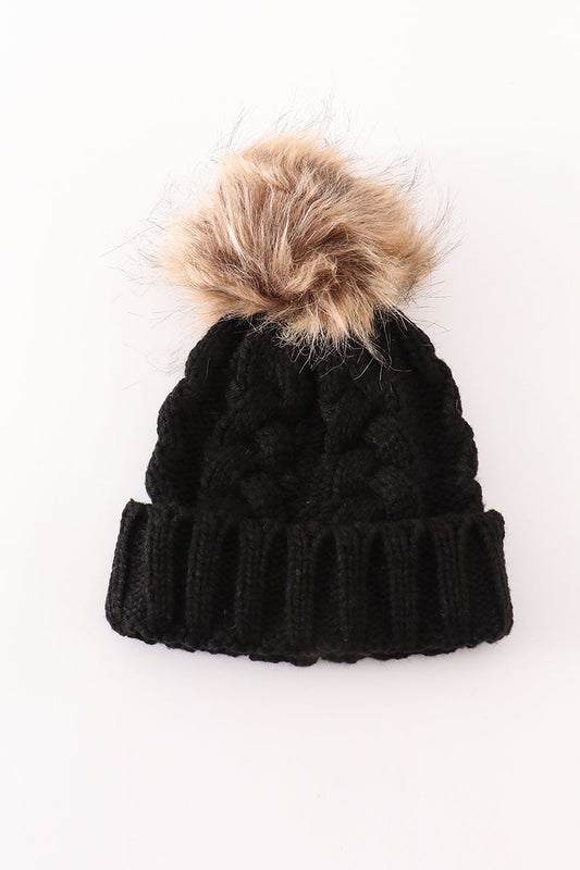 Black Pom Pom Cable Beanie