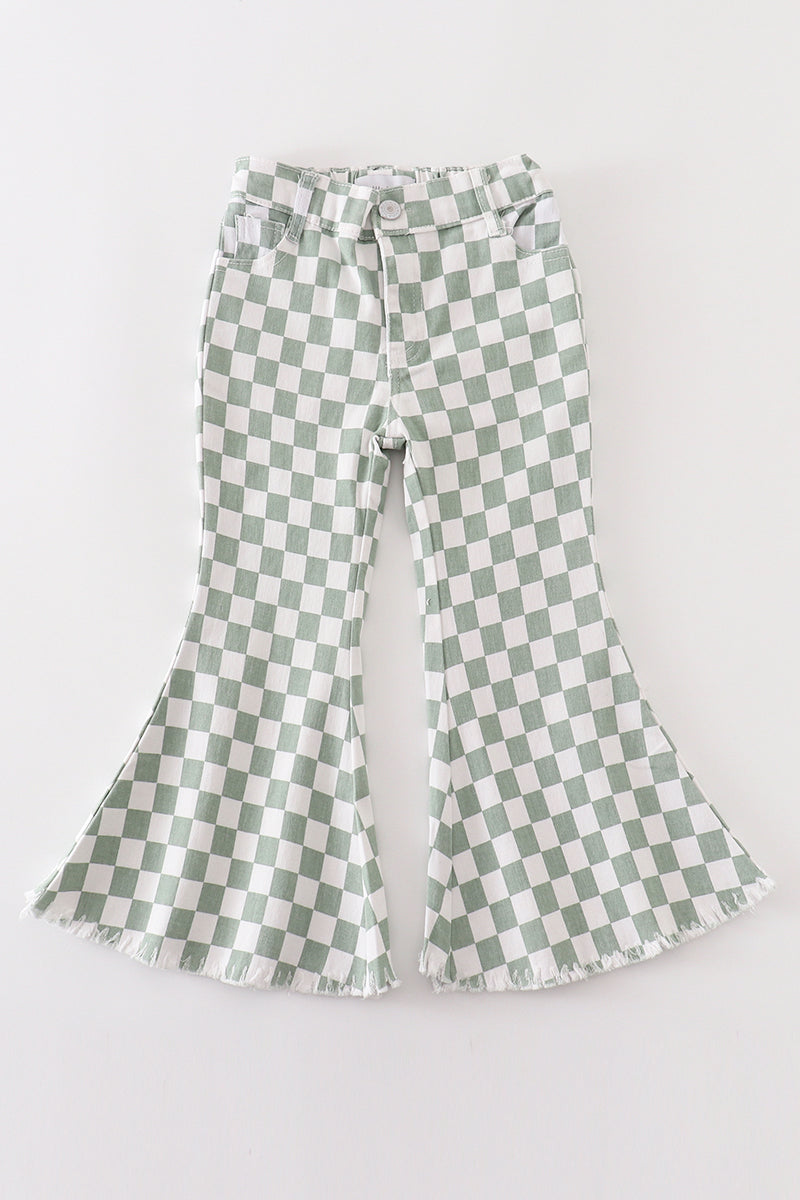 Green Checkered Bell Jeans