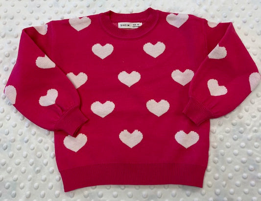 Pink White Heart Sweater