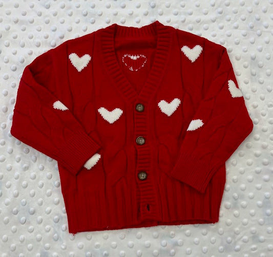 Red White Heart Cardigan