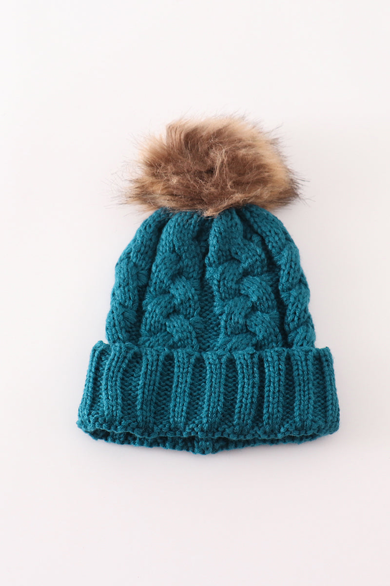 Teal Pom Pom Beanie