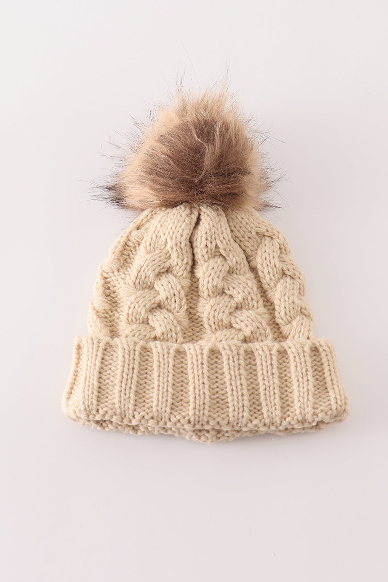 Cream Pom Pom Beanie